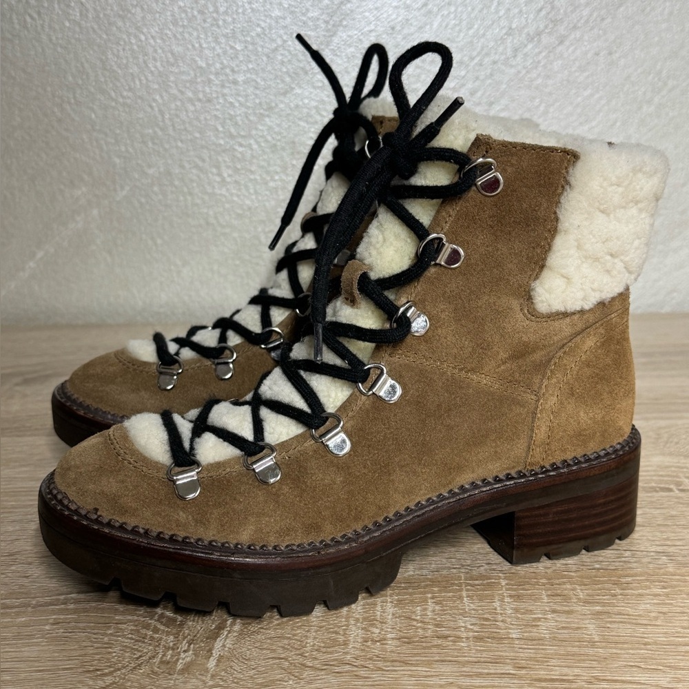 Marc Fisher Capell Women 6.5M Brown Suede Shearling Style Hiker Combat Boots